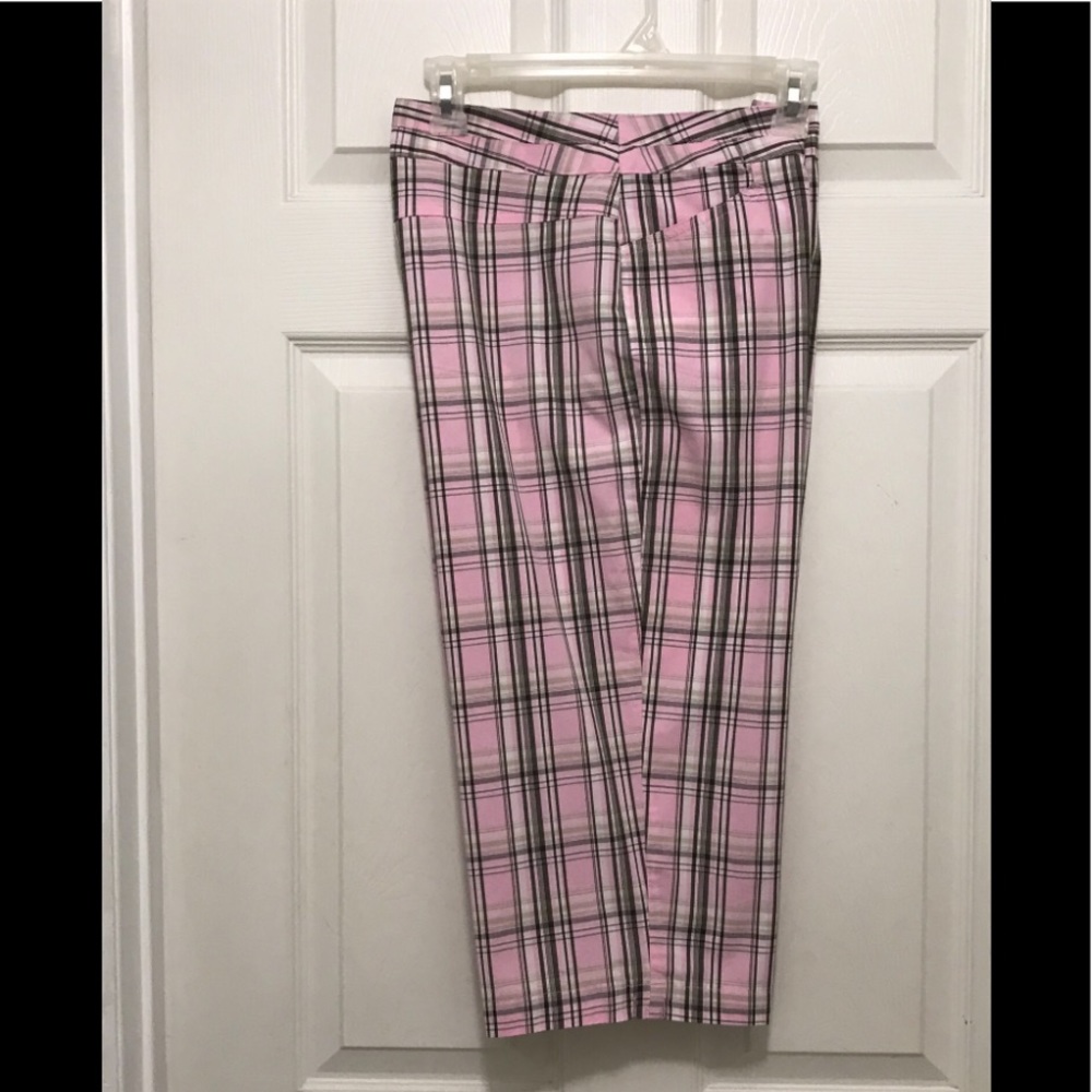 White Stag Cropped Pants 6 W 32 Pink Plaid stretch